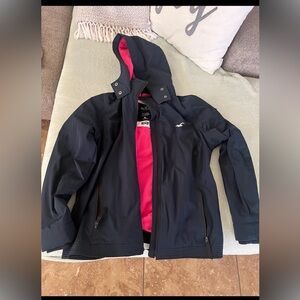 Hollister Navy Blue Snow or Rain Jacket with pink interior.